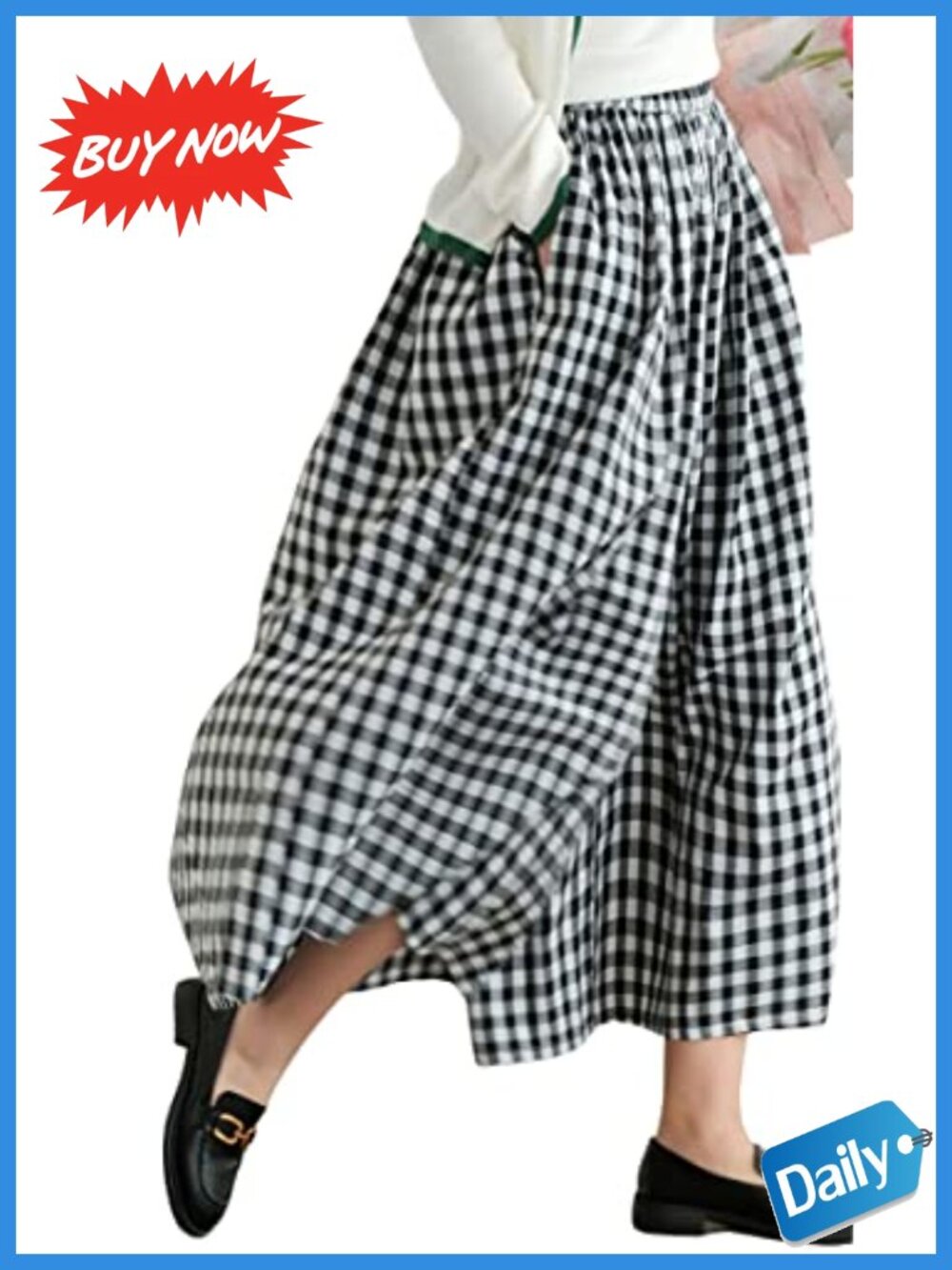 Cotton Linen Plaid Wide Leg Capri Palazzo Pants